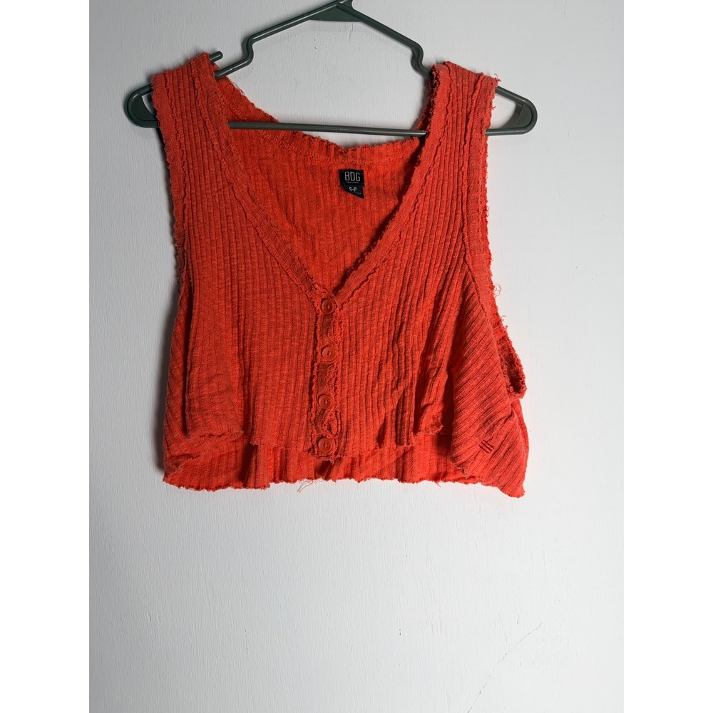 BDG Urban Outfitters Orange Ribbed Knit Crop Top Vest Button Front Small